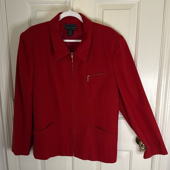 Laura Scott, Women’s 100% wool zip up front jacket or blazer dark red size 18 - Picture 1 of 6